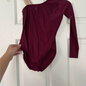 Burgundy Long Sleeve One Shoulder Leotard